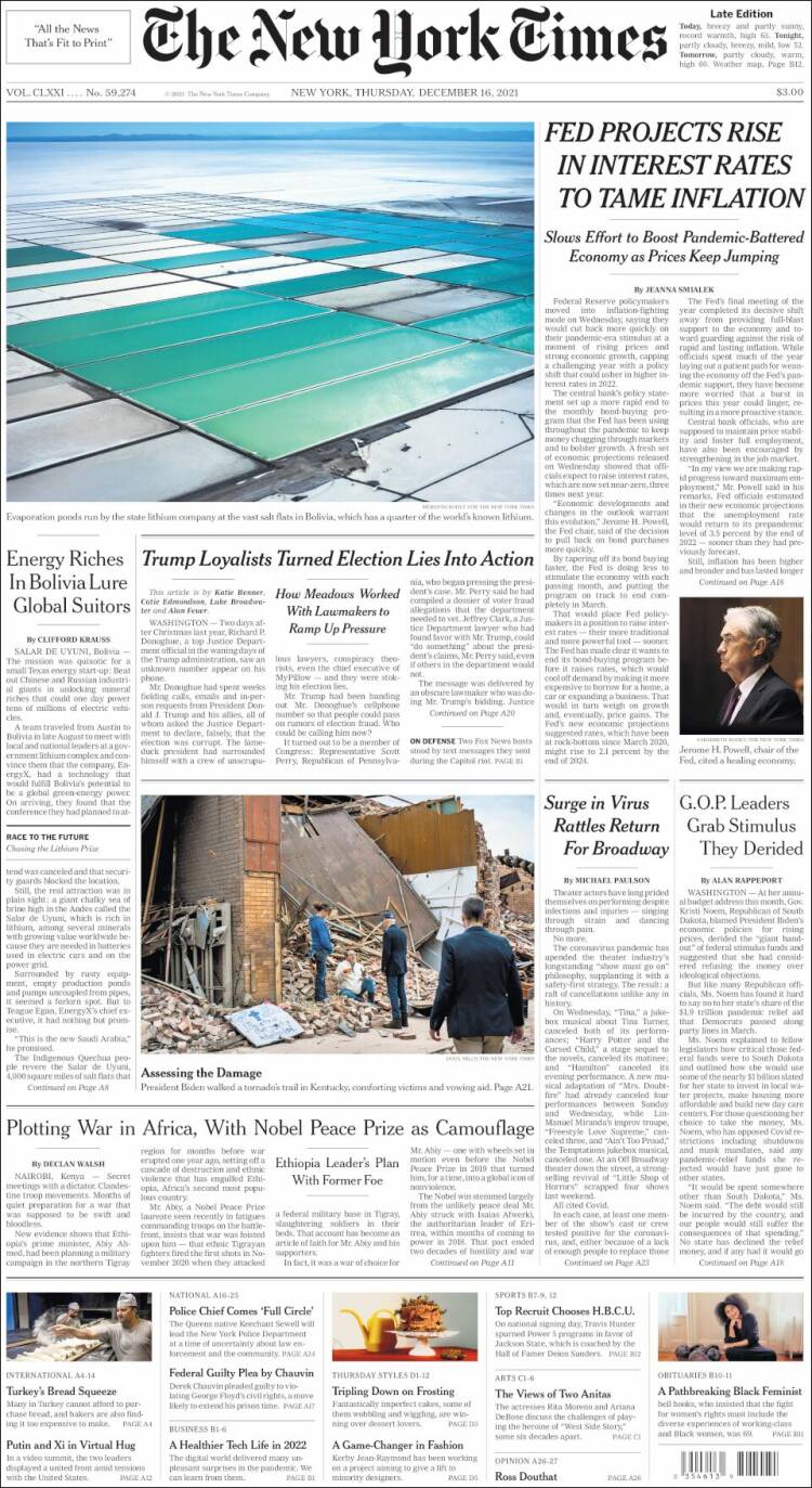 Portada de New York Times (USA)