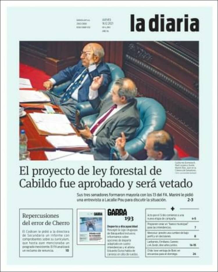 Portada de La Diaria (Uruguay)