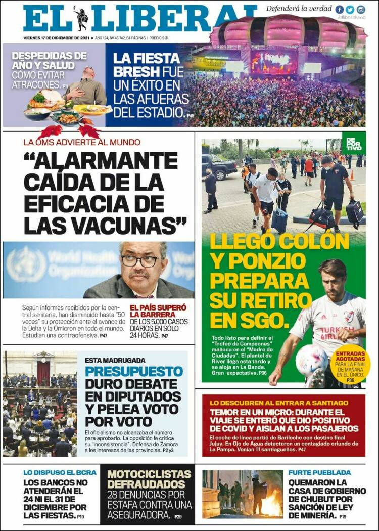 Portada de Diario El Liberal (Argentina)