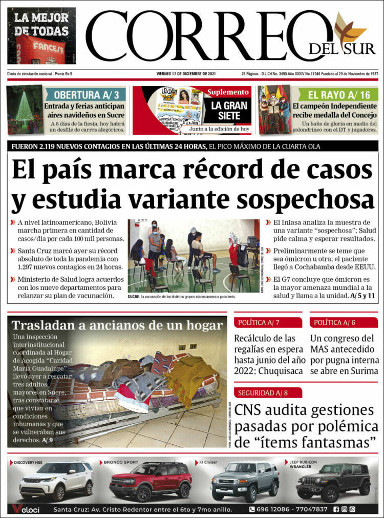 Portada de Correo Sur (Bolivia)