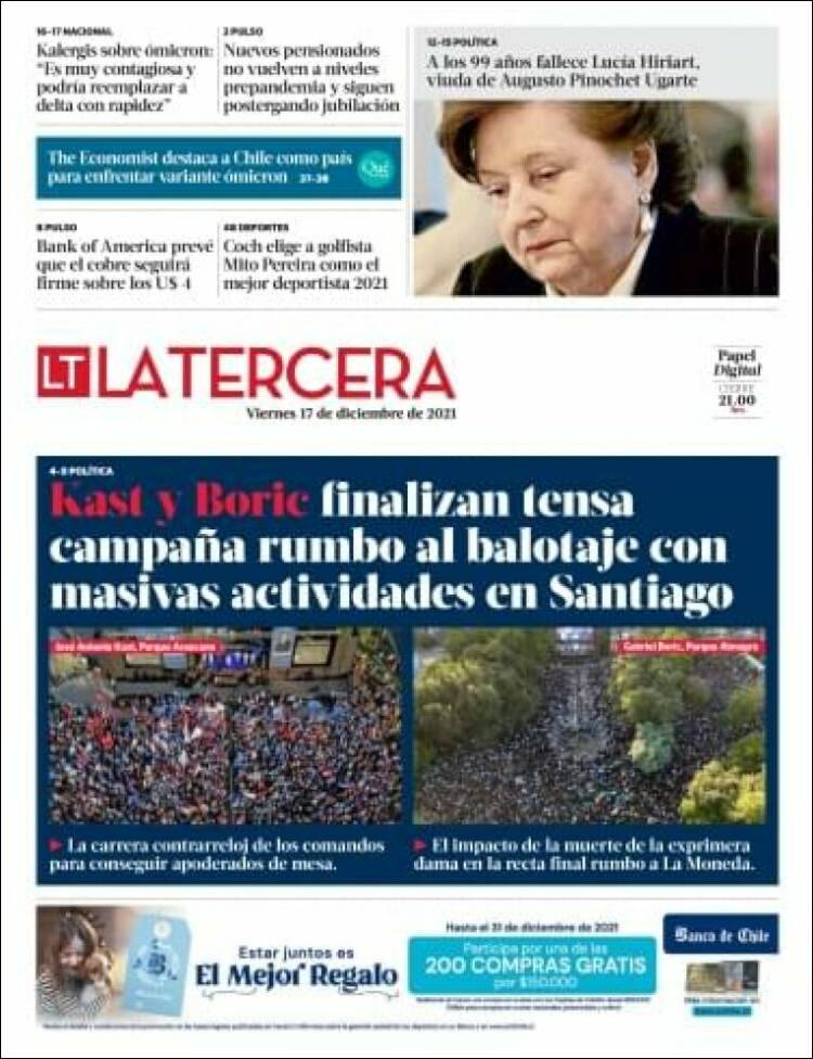 Portada de La Tercera (Chile)