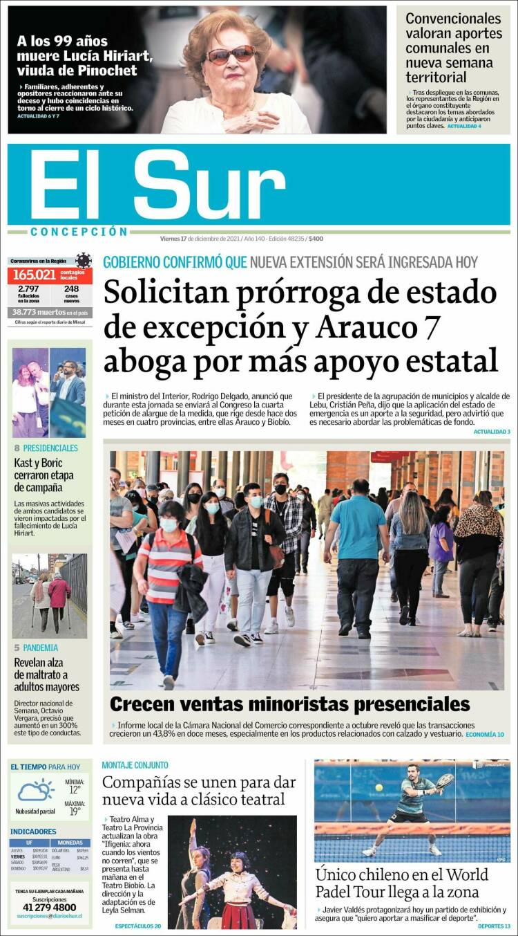 Portada de El Sur (Chile)
