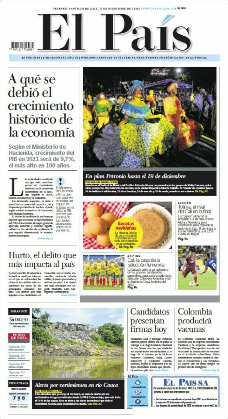 Portada de El País - Cali (Colombia)