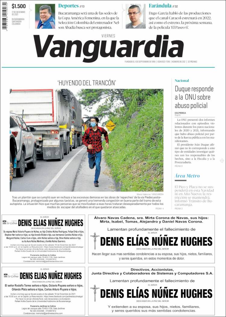 Portada de Vanguardia Liberal (Colombia)