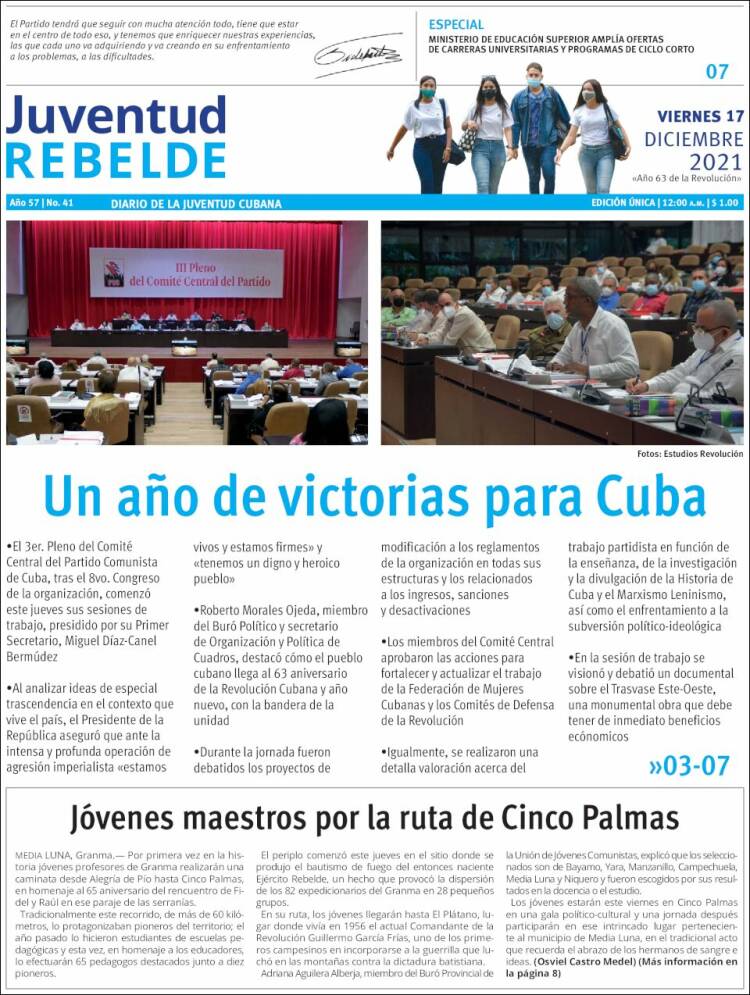 Portada de Juventud Rebelde (Cuba)