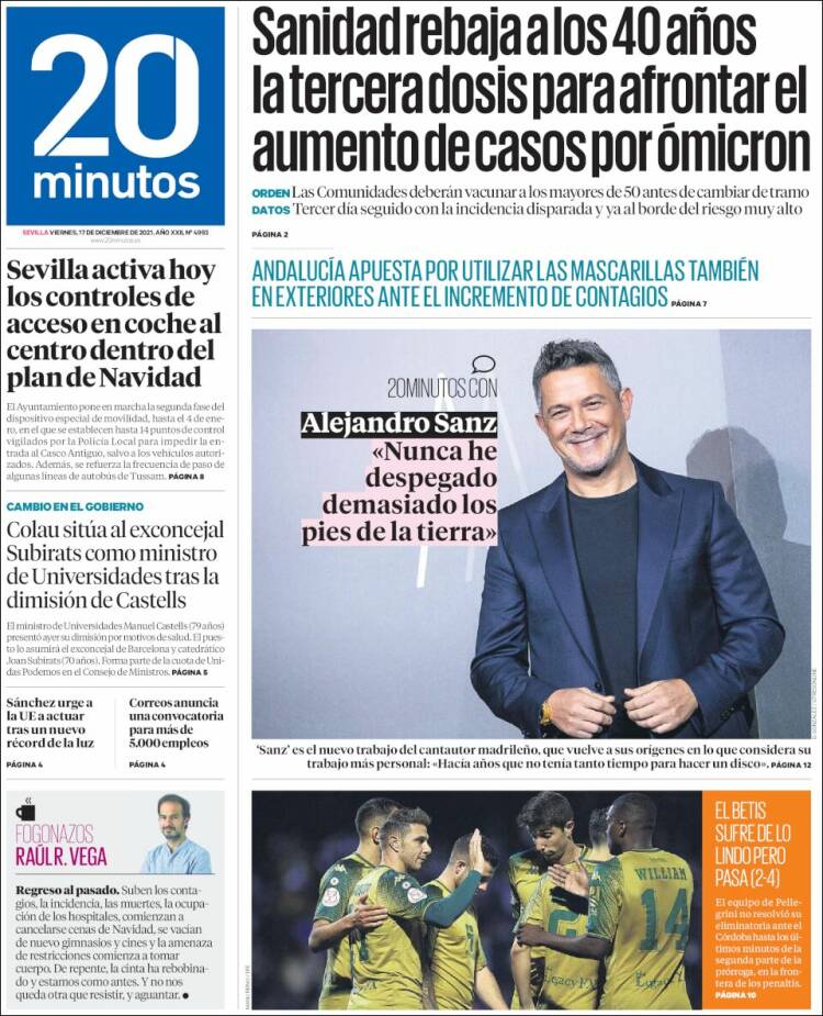 Portada de 20 Minutos - Sevilla (Espa&ntilde;a)