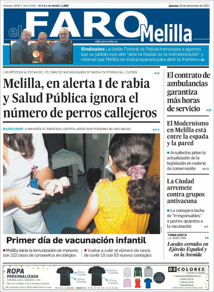 Portada de El Faro de Melilla (Espa&ntilde;a)