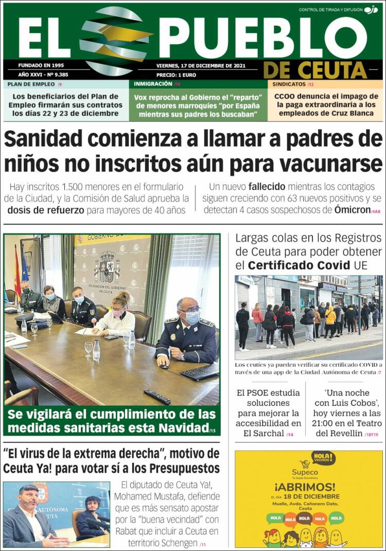 Portada de El Pueblo de Ceuta (Espa&ntilde;a)