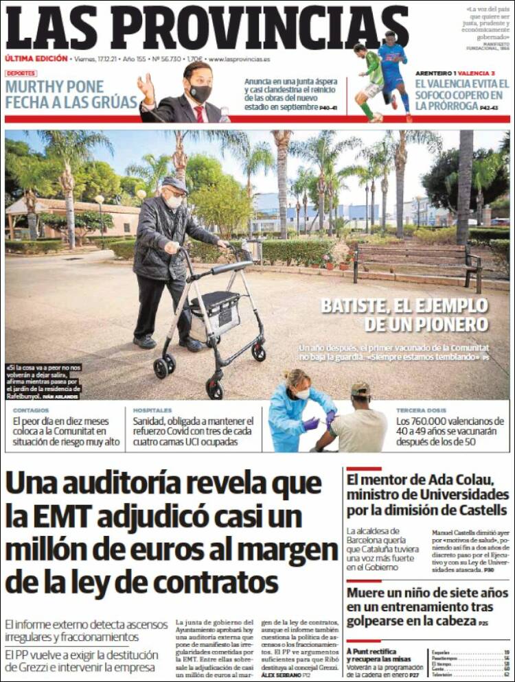 Portada de Las Provincias (Espa&ntilde;a)