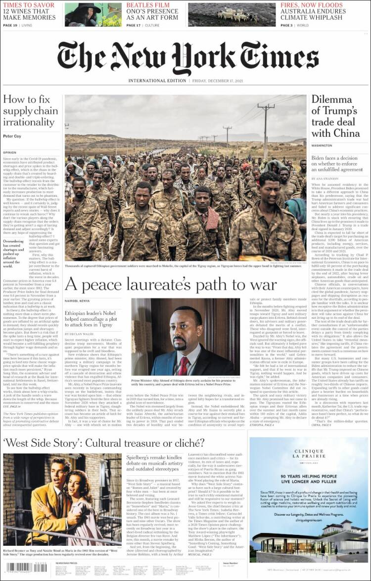 Portada de International New York Times (Europa)