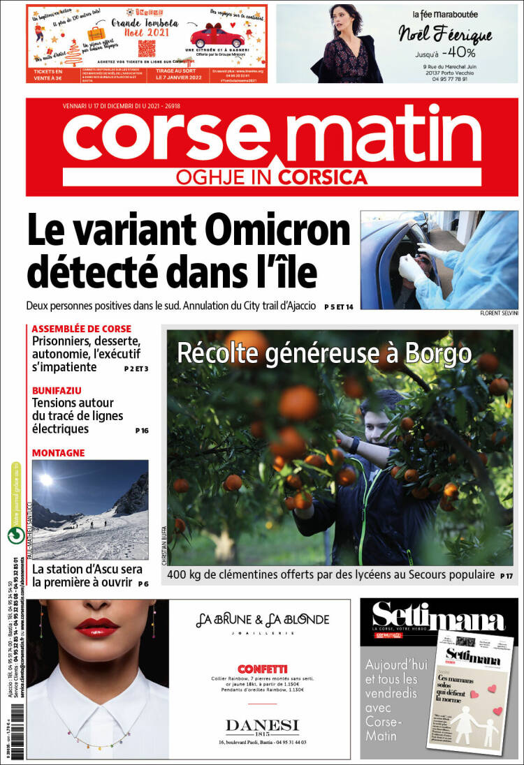 Portada de Corse-Matin (Francia)