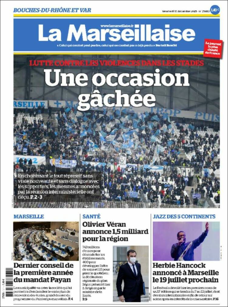 Portada de La Marseillaise (Francia)