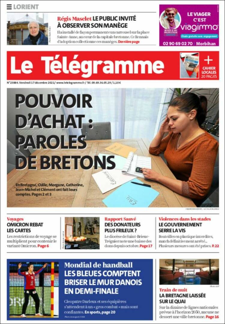 Portada de Télégramme (Francia)