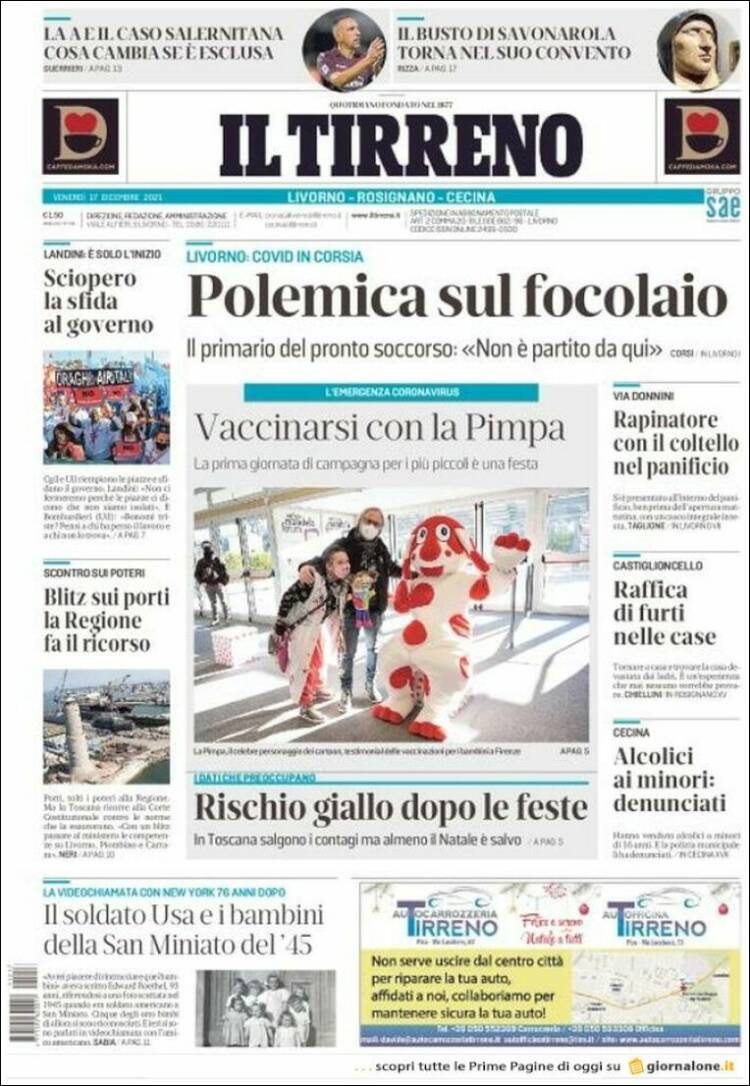 Portada de Il Tirreno (Italia)
