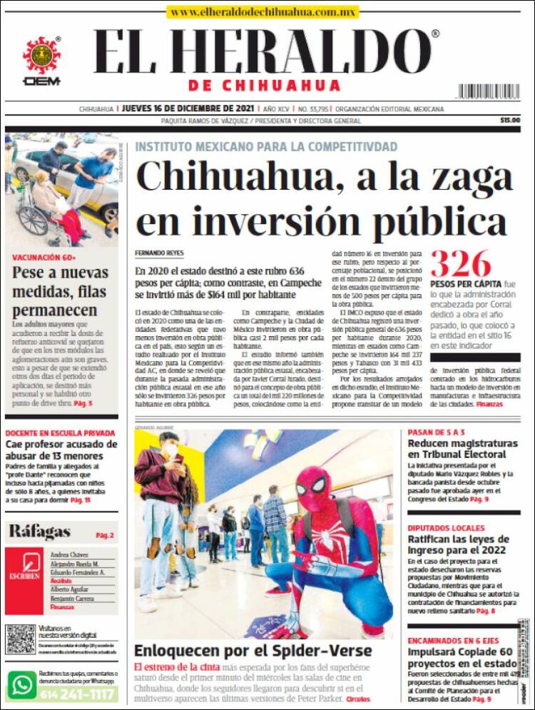 Portada de El Heraldo de Chihuahua (M&eacute;xico)