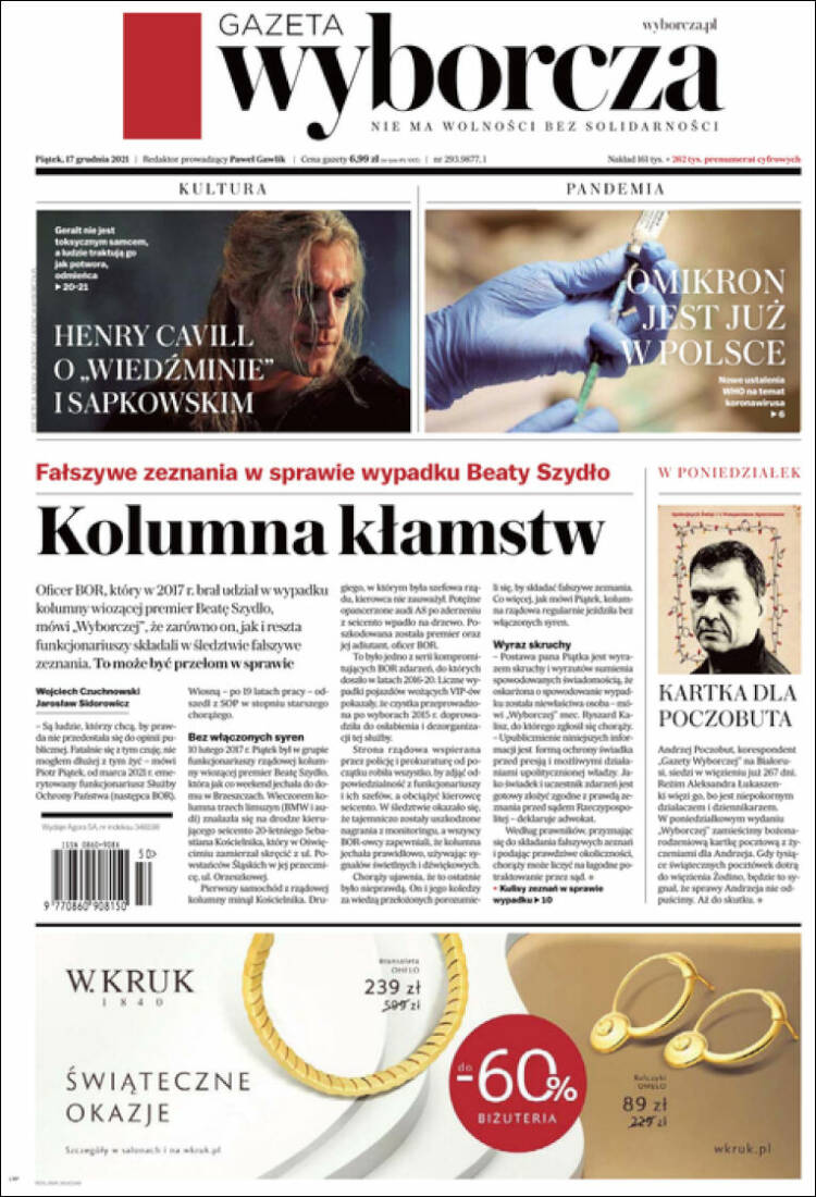 Portada de Gazeta Wyborcza (Polonia)
