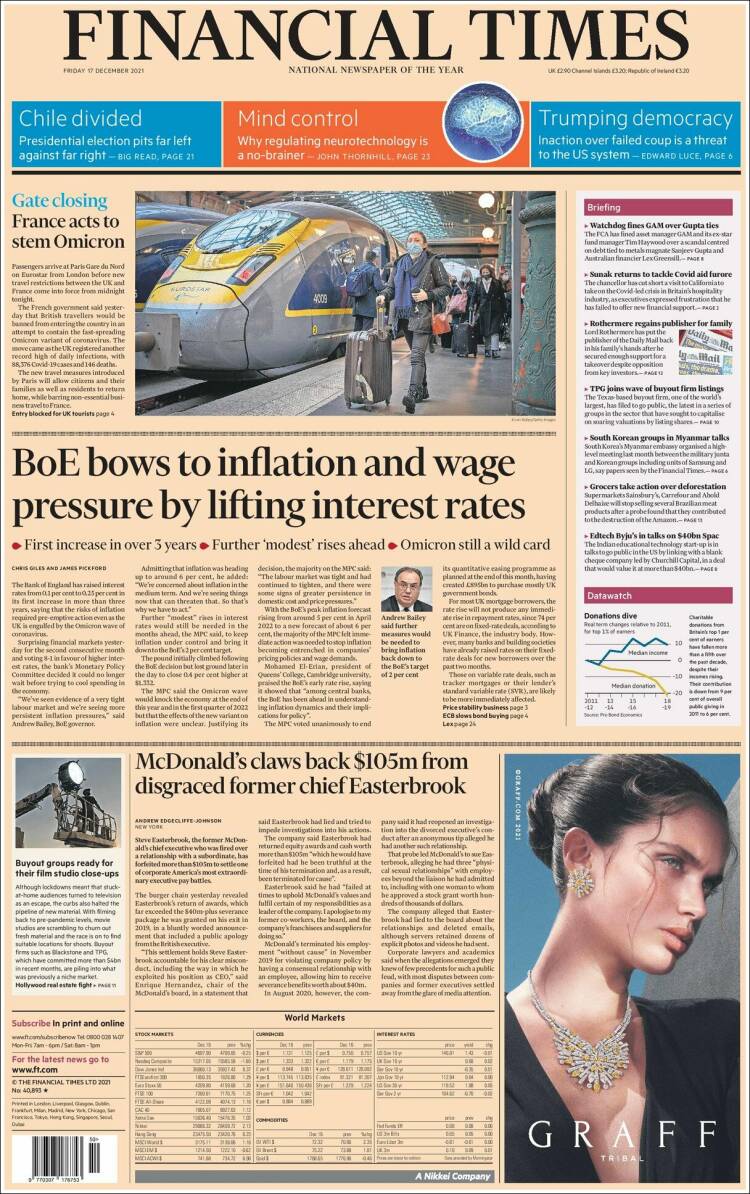 Portada de Financial Times (Reino Unido)