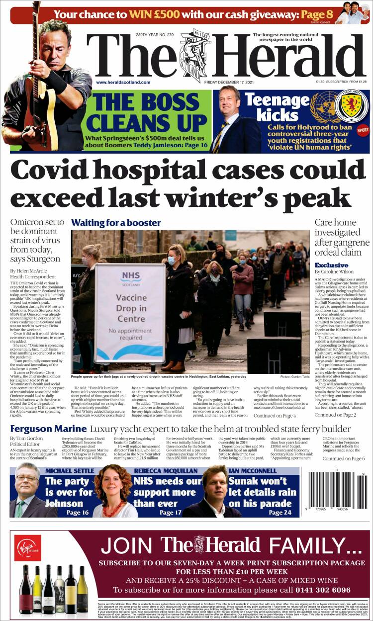 Portada de The Herald (Reino Unido)