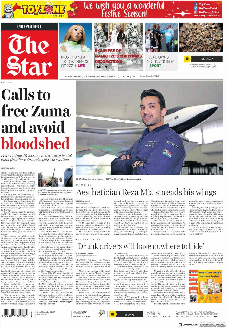 Portada de The Star (Sud&aacute;frica)