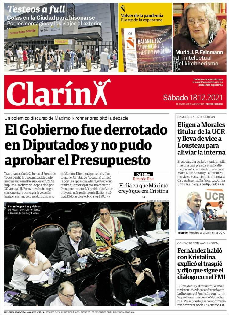 Portada de Clarín (Argentina)