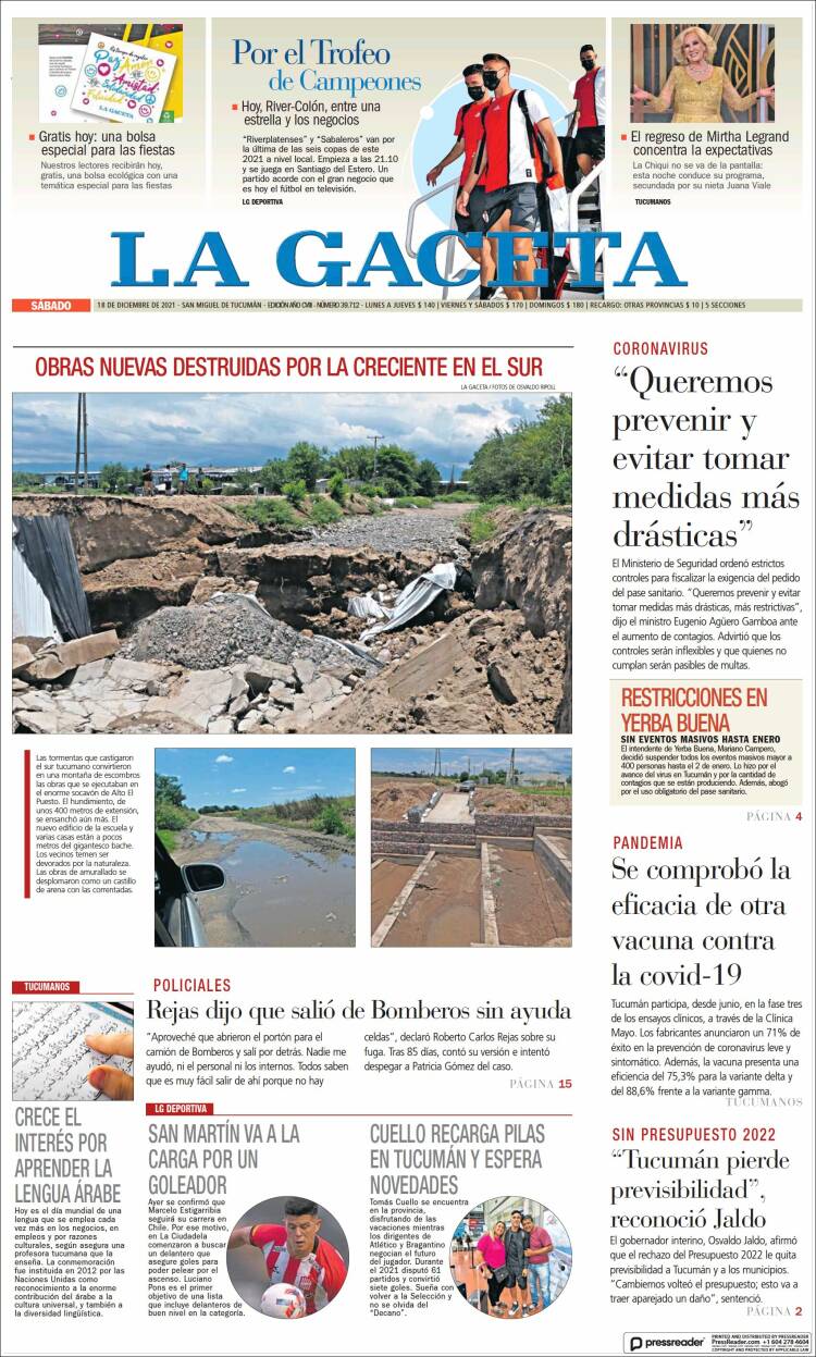 Portada de La Gaceta (Argentina)