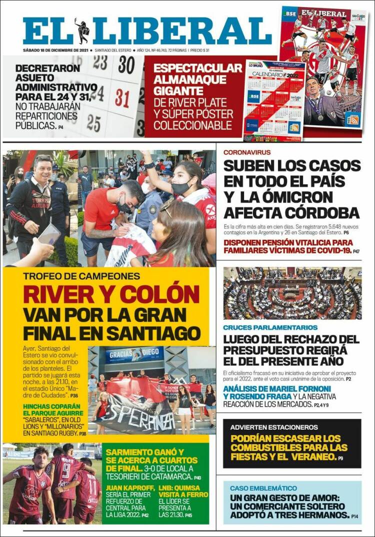 Portada de Diario El Liberal (Argentina)