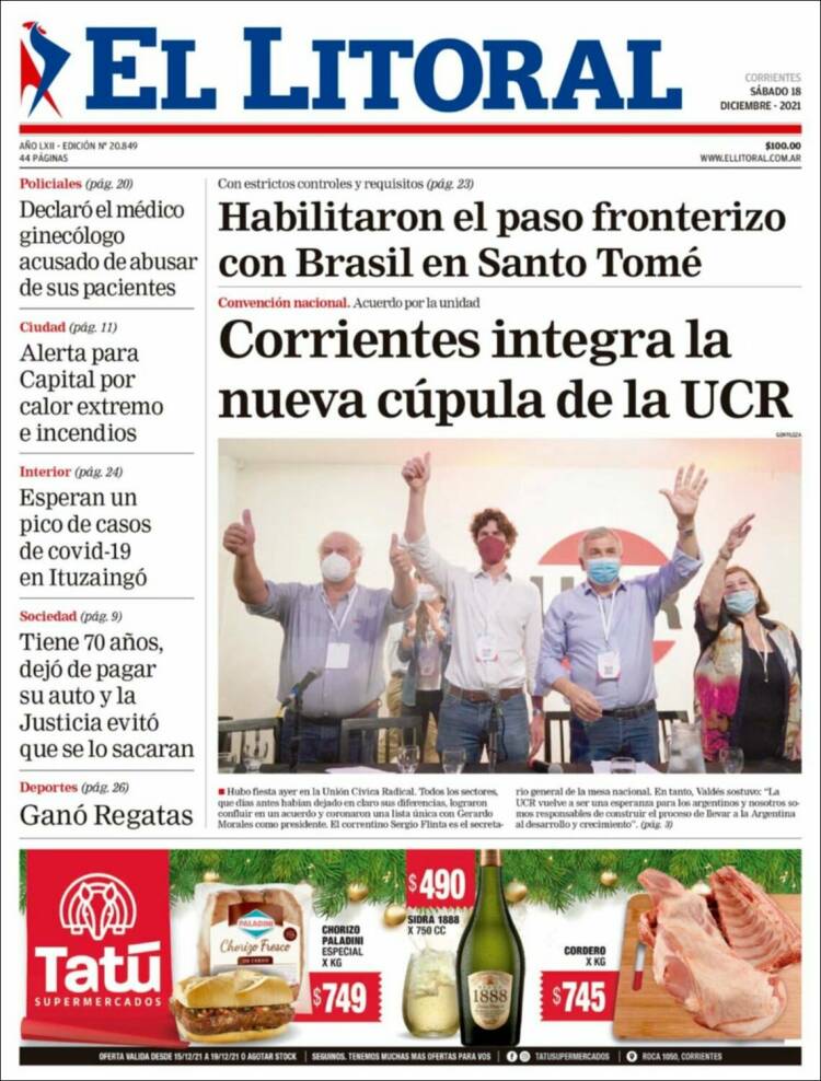 Portada de El Litoral Corrientes (Argentina)