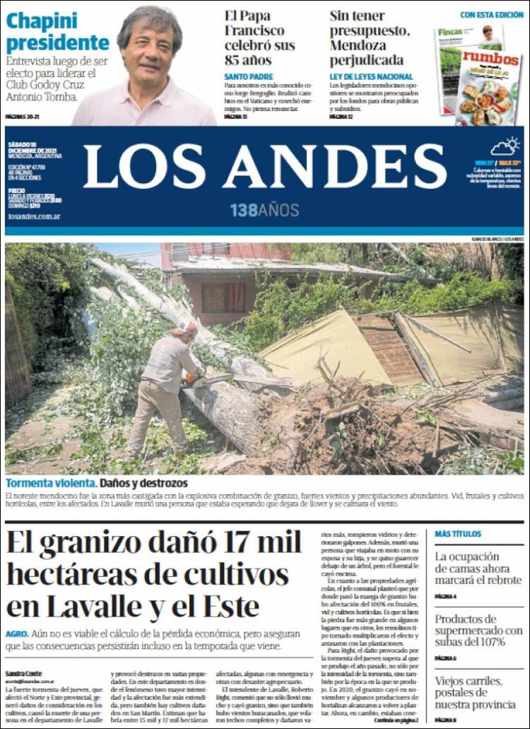 Portada de Los Andes - Mendoza (Argentina)