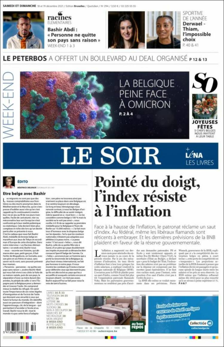 Portada de Le Soir (B&eacute;lgica)