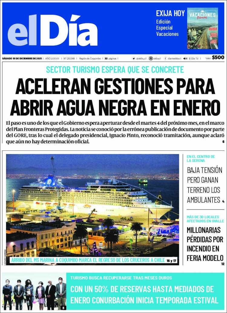 Portada de El Día (Chile)