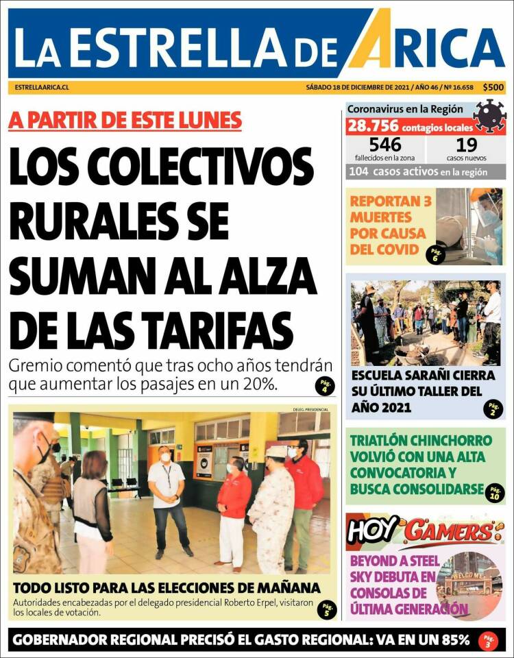 Portada de La Estrella de Arica (Chile)