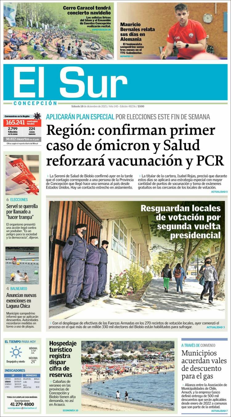 Portada de El Sur (Chile)
