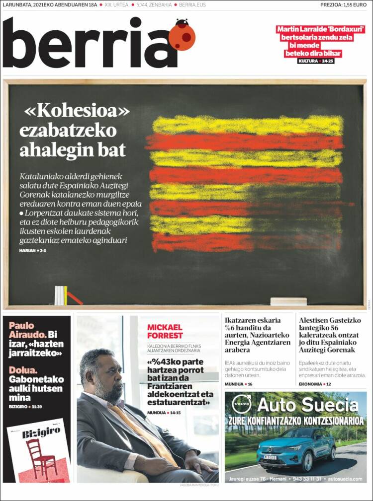 Portada de Berria (Espa&ntilde;a)