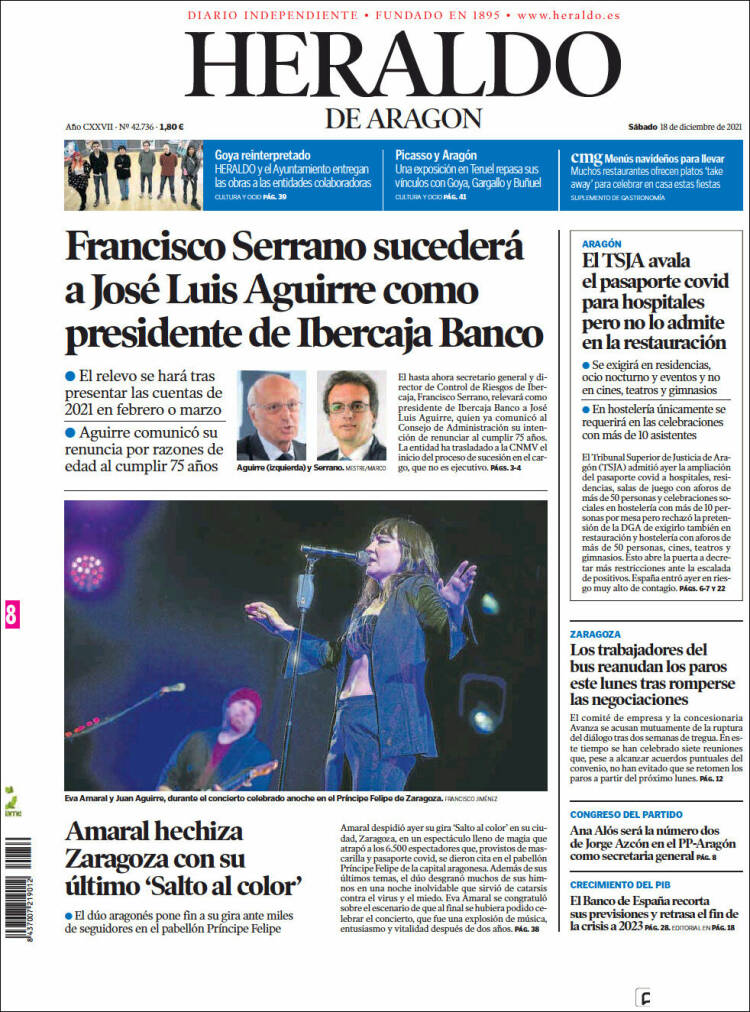 Portada de Heraldo de Aragón (Espa&ntilde;a)