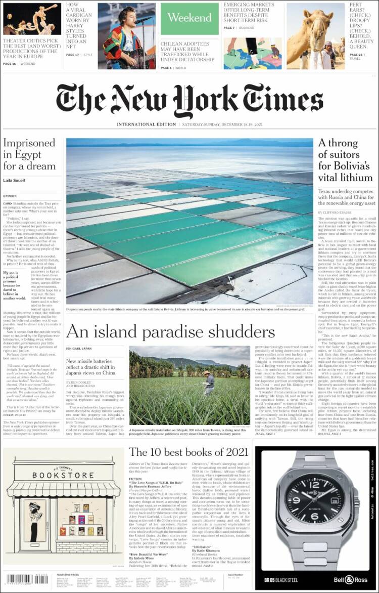 Portada de International New York Times (Europa)