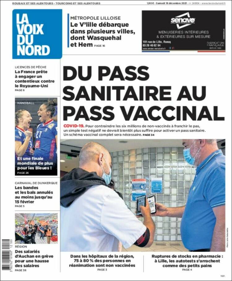 Portada de La Voix du Nord (Francia)
