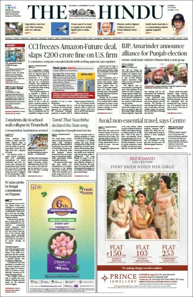 Portada de The Hindu (India)