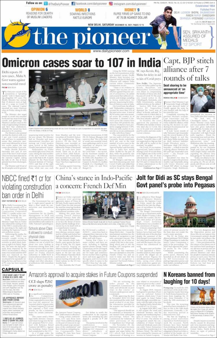 Portada de The Pioneer (India)