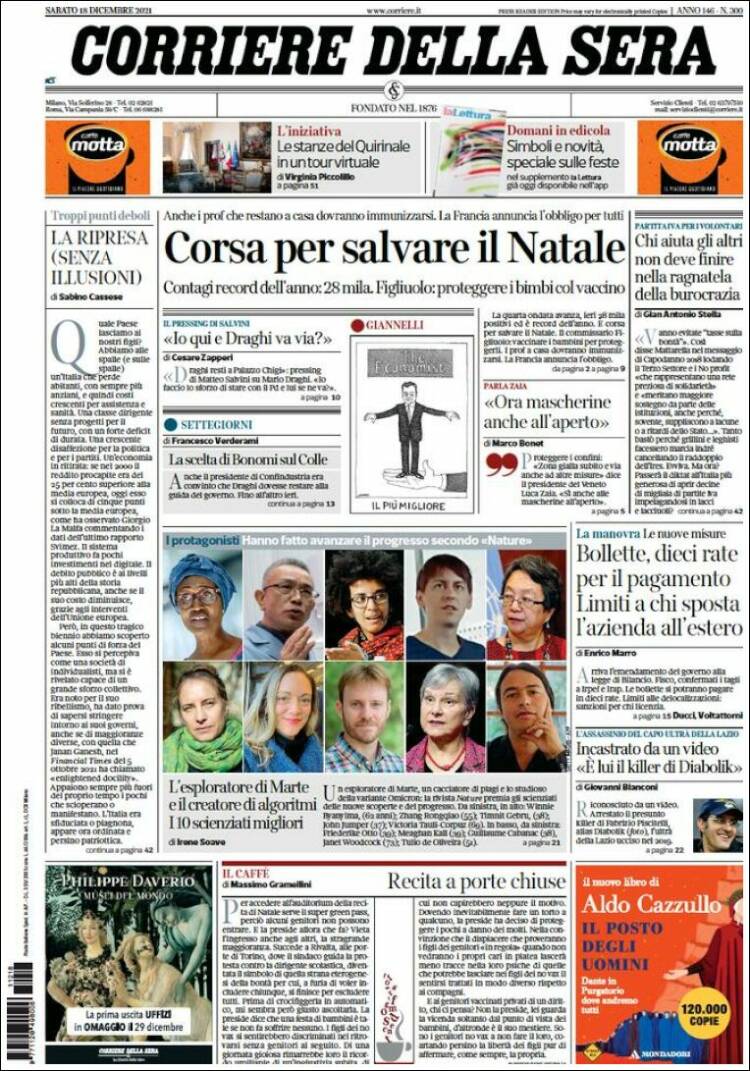 Portada de Corriere della Sera (Italia)