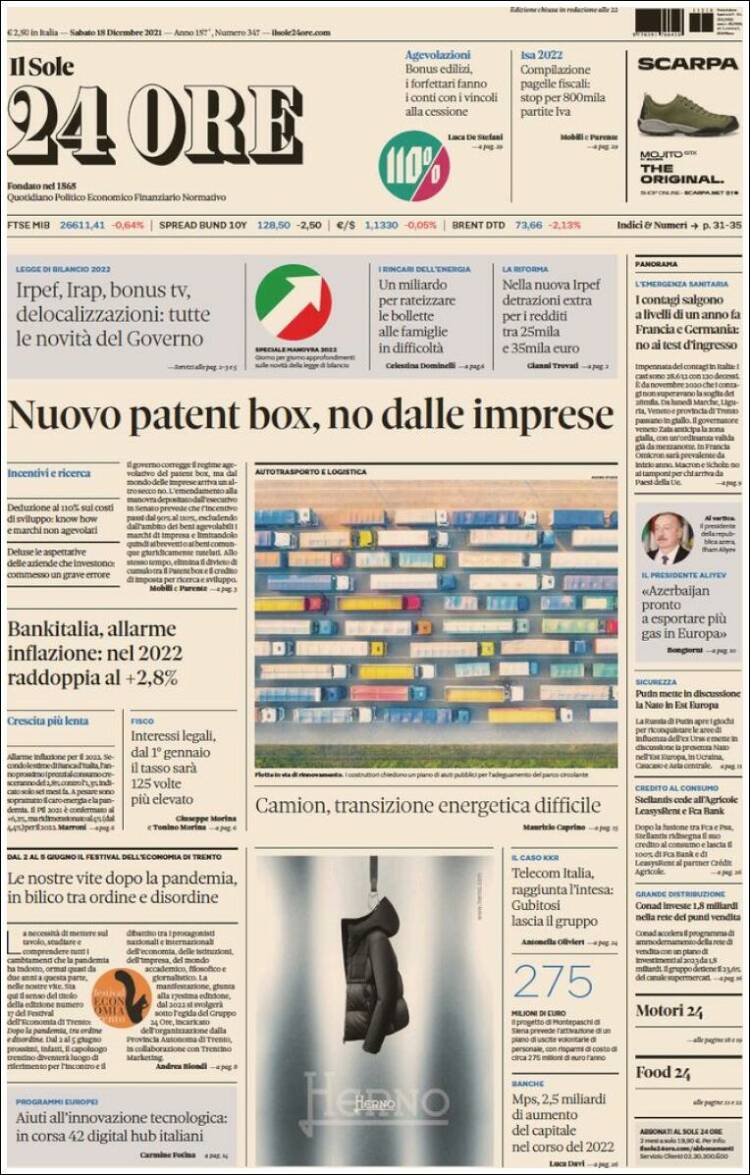 Portada de Il Sole 24 ORE (Italia)