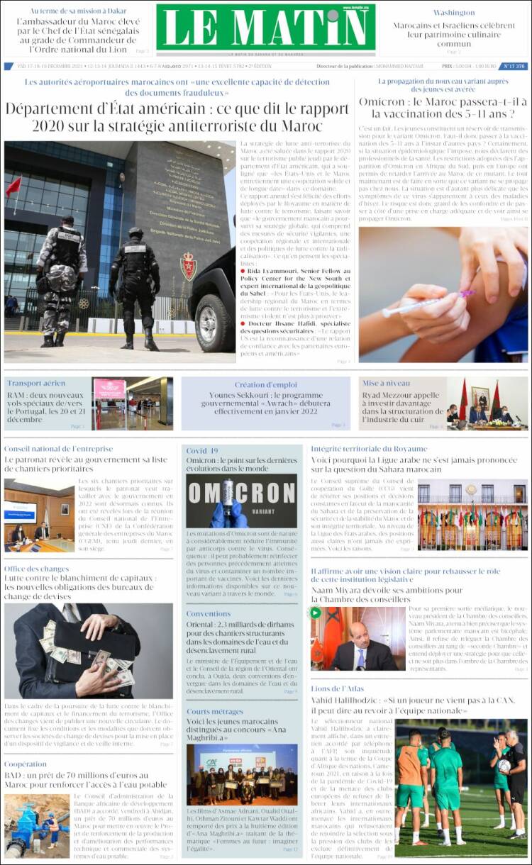 Portada de Le Matin (Marruecos)