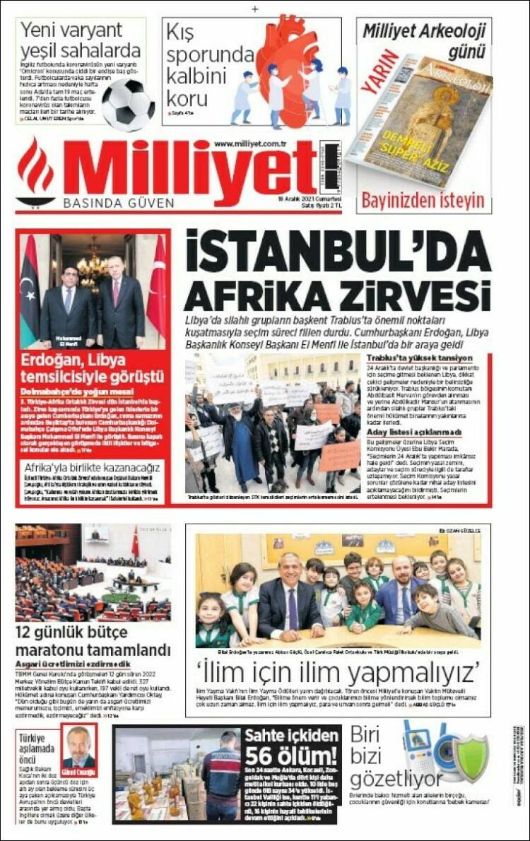 Portada de Milliyet (Turqu&iacute;a)
