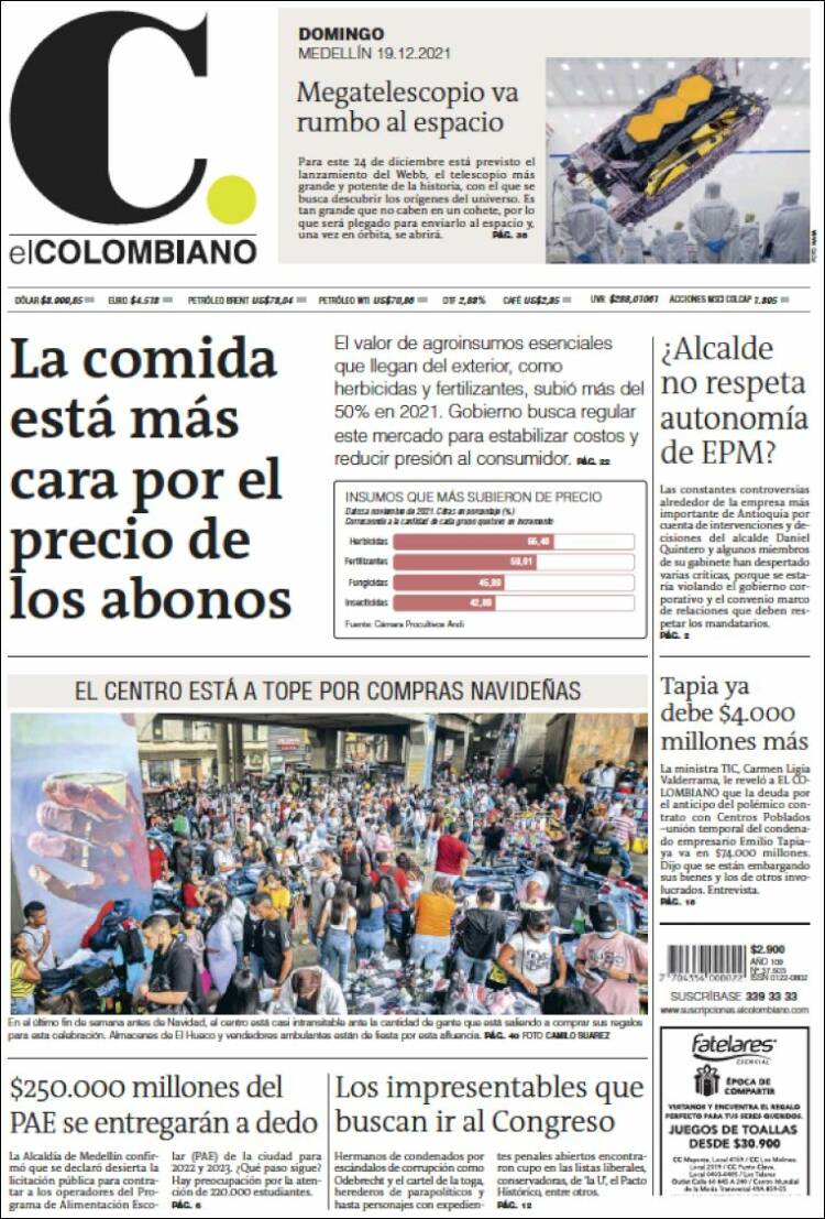 Portada de El Colombiano (Colombia)