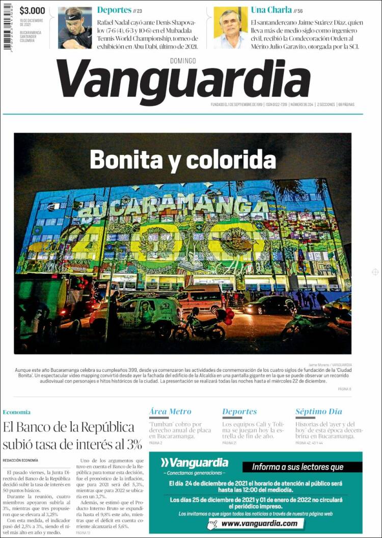Portada de Vanguardia Liberal (Colombia)
