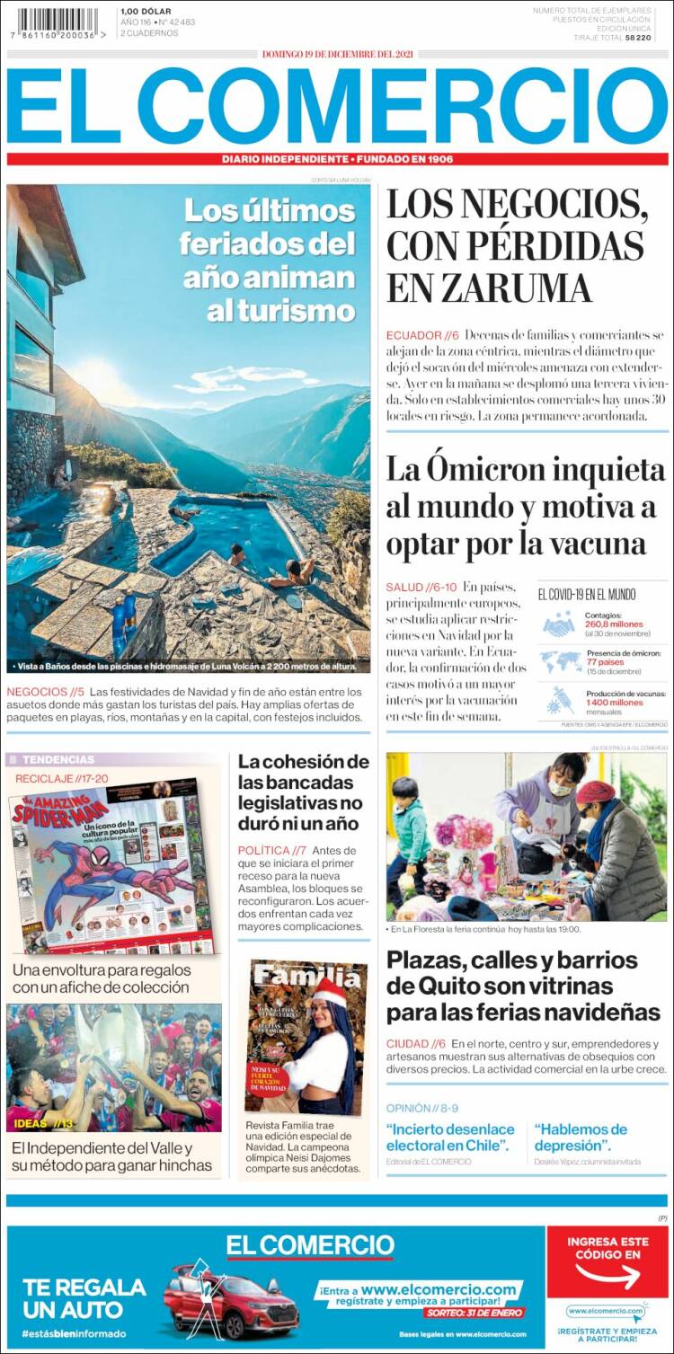 Portada de El Comercio (Ecuador)