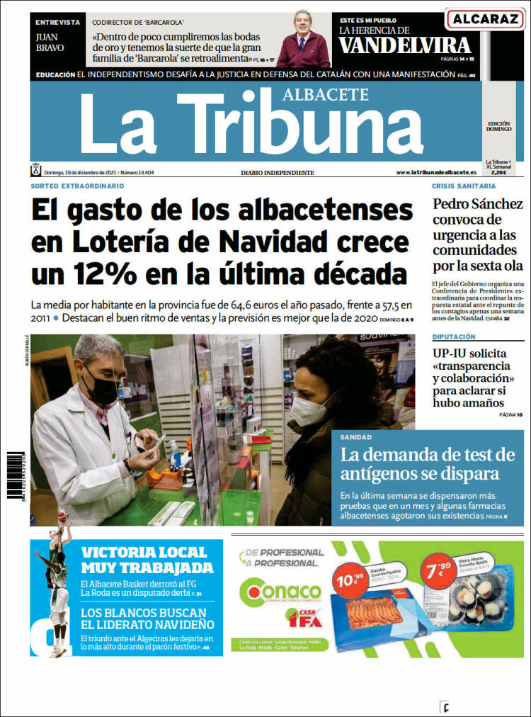 Portada de La Tribuna de Albacete (Espa&ntilde;a)