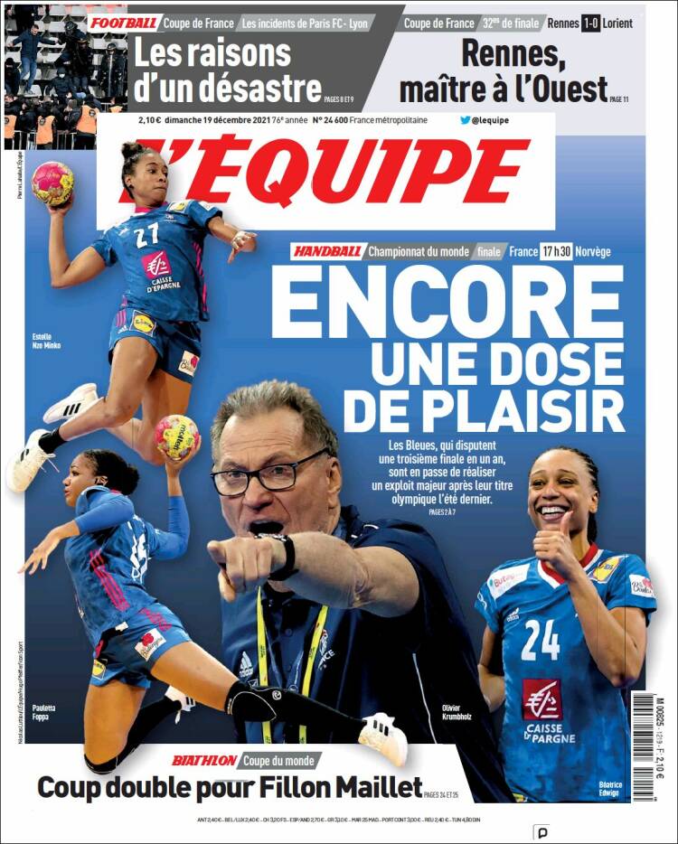 Portada de L'Equipe (Francia)