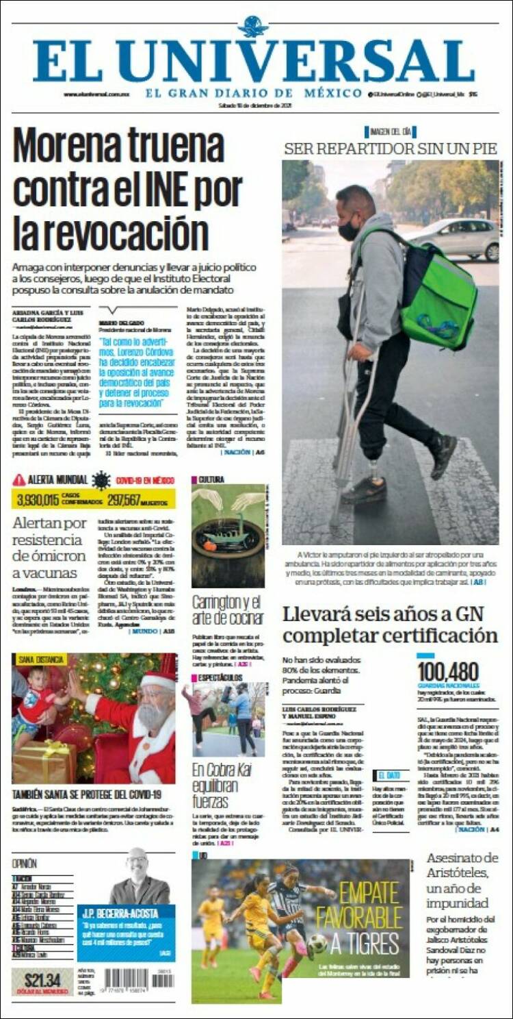 Portada de El Universal (México)