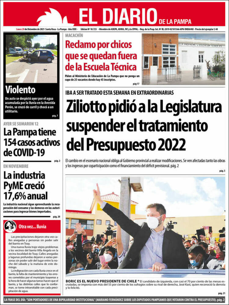 Portada de Diario de La Pampa (Argentina)