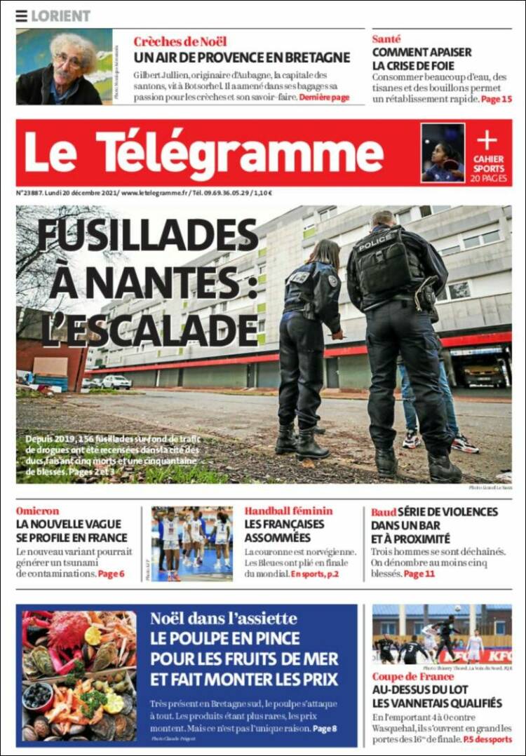 Portada de Télégramme (Francia)